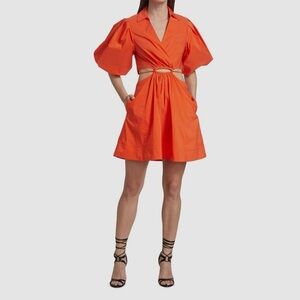 Jonathan Simkhai Orange Cutout Puff-Sleeve Mini Dress
